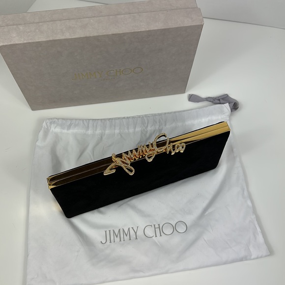 JIMMY CHOO SUEDE CELESTE WITH JIMMY CHOO CRYSTAL CLASP CLUTCH - Picture 4 of 13